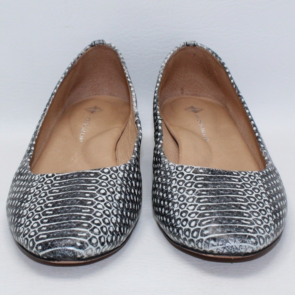 Antonio Melani Vintal Black White Snakeskin Leather Ballet Flats Shoesโ 8.5M